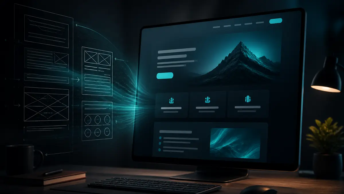 Mockup luminoso de una landing page premium en un estudio digital