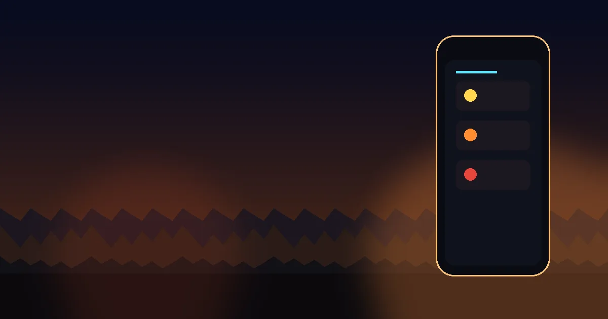 Celular con alertas climáticas sobre un paisaje seco al atardecer